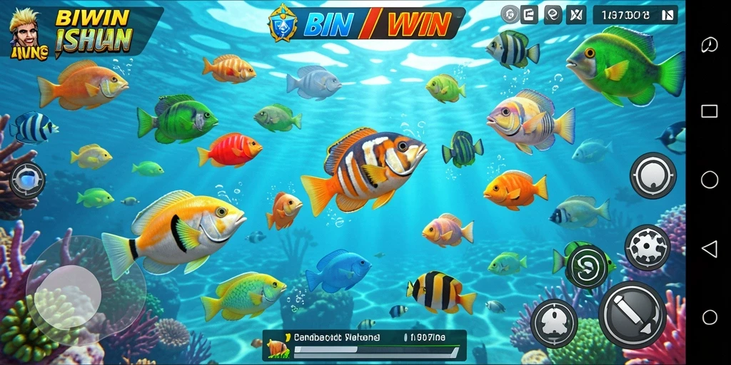 Tampilan gameplay seru di BIWIN, menangkap ikan dengan berbagai macam senjata.