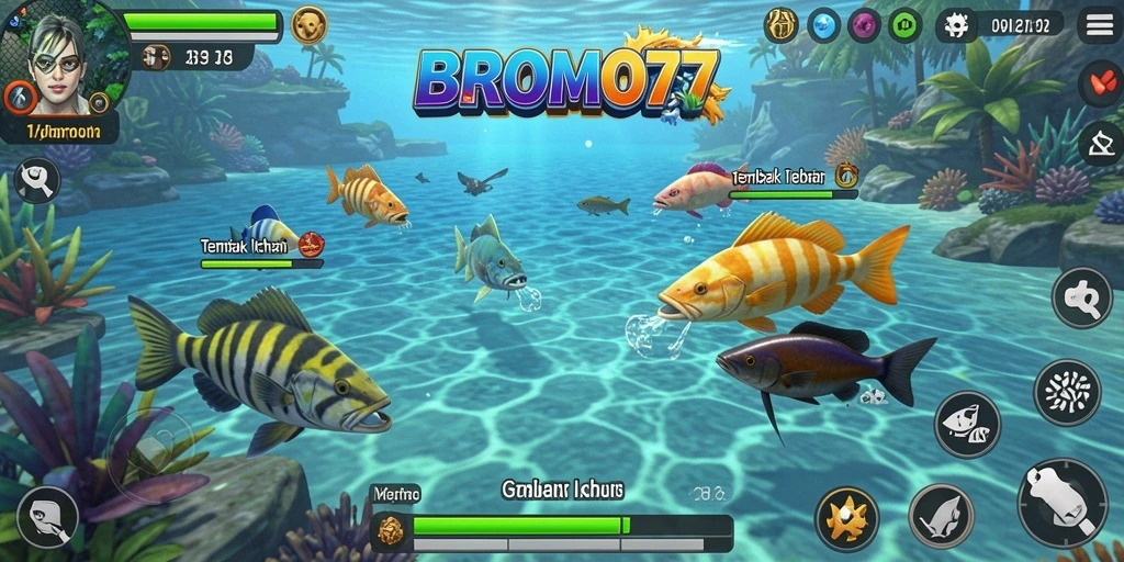 Tampilan gameplay seru Tembak Ikan BROMO77.