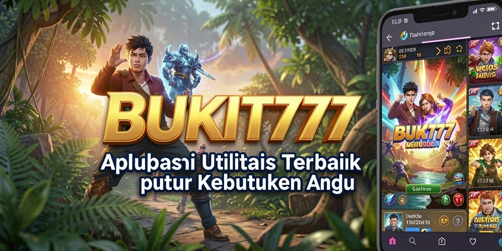 Tampilan antarmuka pengguna aplikasi BUKIT777 dengan fitur utilitas.