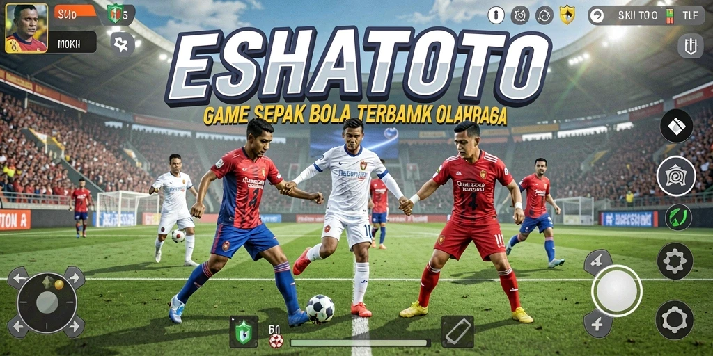 Tampilan gameplay ESHATOTO yang mendebarkan dengan suasana pertandingan sepak bola.
