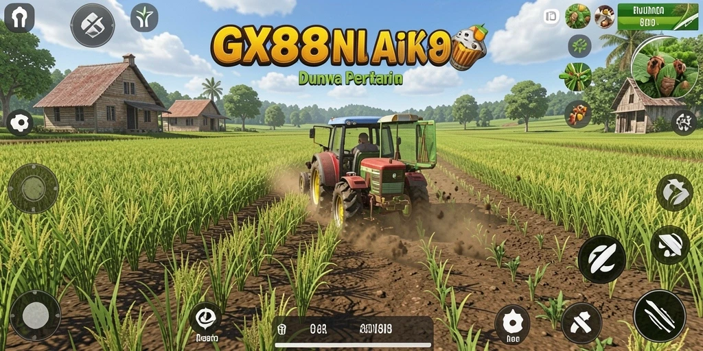 Screenshot utama GX88 menampilkan gameplay seru bertani dan berkebun.