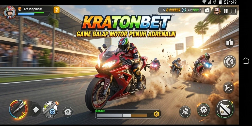 Tampilan gameplay KRATONBET yang mendebarkan dengan balapan motor.
