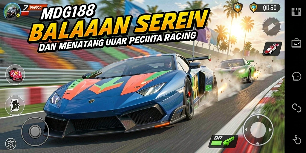 Screenshot gameplay MDG188 menampilkan aksi balapan yang seru.