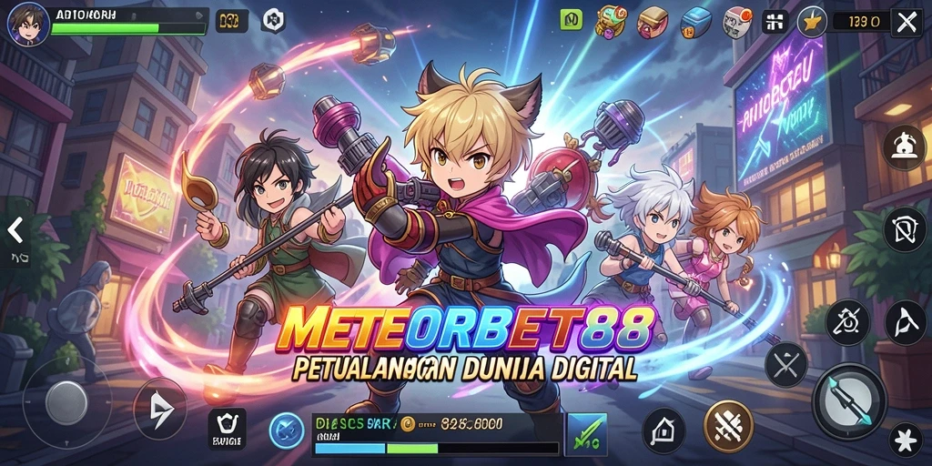Tampilan gameplay METEORBET88 dengan karakter anime yang menarik.