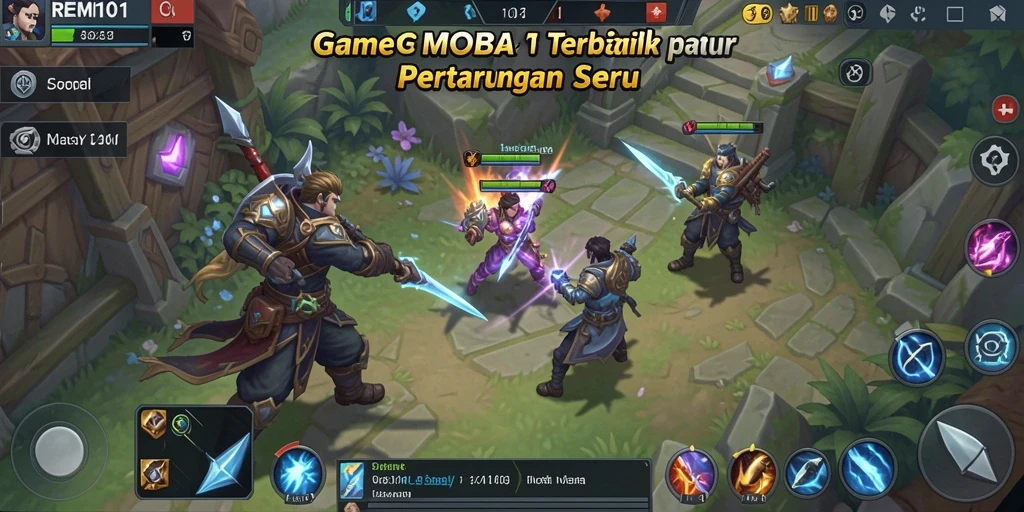 Tangkapan layar REMI101 menampilkan momen pertarungan seru dalam arena MOBA.