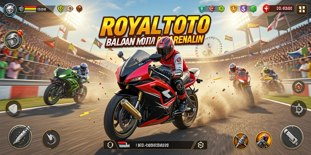 Tampilan utama gameplay balapan motor yang seru dan mendebarkan.