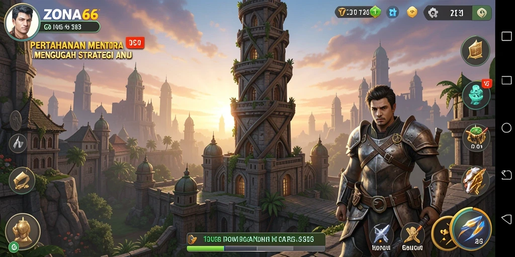 Tampilan gameplay menara pertahanan yang mendebarkan dan strategis.